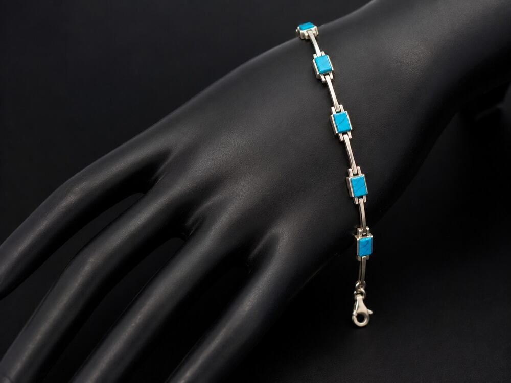 Vintage 925 Sterling Silver Turquoise Link Bracelet 7.5" 13.71g Southwestern